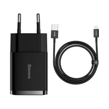 Imagem de Carregador de Parede Baseus Compact 2U 10.5W Preto(com cabo lightning Baseus superrior series 1m preto)