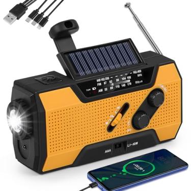 Imagem de Rádio de Emergência com Manivela 2000 mAh, Rádio de Manivela Manual com Lanterna LED para Emergência, Portátil Amarelo AM/FM com Carregamento Solar, Manivela e USB, Alarme SOS