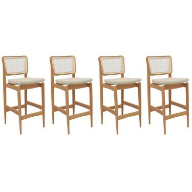 Imagem de Banqueta Sala De Jantar Liz 1bmm009ca Premium Madeira Maciça Kit 4 Un Carvalho-linho Bege Argila-tela Bege - Kappesberg