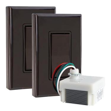 Imagem de RunLessWire Kit de interruptor de luz sem fio de escurecimento de 3 vias sem bateria para casa elétrica faça você mesmo, alcance de 45,7 m, 2 interruptores remotos e 1 receptor regulador de