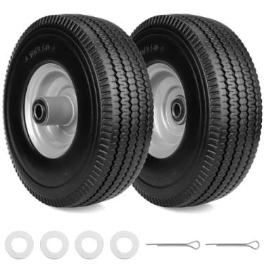 Imagem de Refitial Pacote com 2 Pneus E Rodas 4.10/3.50-4" Sem Câmara, Pneu Sólido de 10" com Furo de Eixo de 5/8", Cubo de Deslocamento de 2,2" para Caminhão de Mão, Carrinho de Jardim, Carrinho de Mão, Carrin