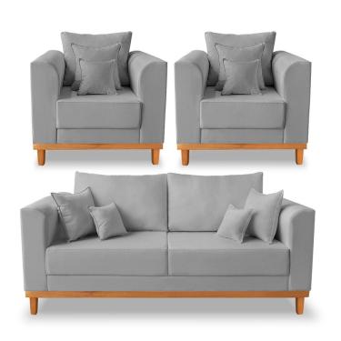 Imagem de Kit Sofá 3 Lugares E 2 Poltronas Beny Viena Linho Cinza