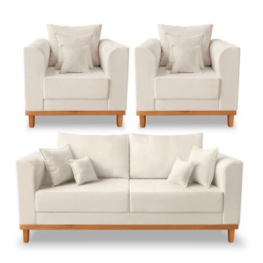 Imagem de Kit Sofá 3 Lugares E 2 Poltronas Beny Viena Linho Bege