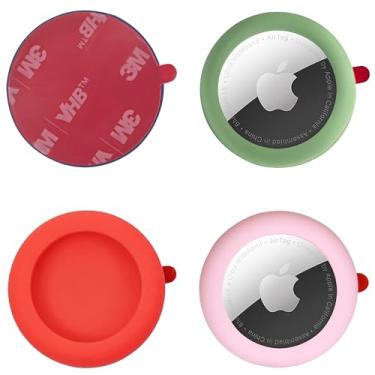 Imagem de echinff Capa de silicone com adesivo forte 3M, pacote com 4 capas protetoras para Apple Air Tags para colar na TV, fones de ouvido remotos, bagagem, laptop, câmera, bicicleta