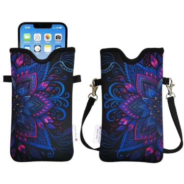 Imagem de Tainada Bolsa de neoprene masculina e feminina com alça transversal/cordão de pescoço para iPhone 16/15/14 Pro Max, 16/15/14 Plus, Samsung S25, A55, Google Pixel 9 (Mystic Lotus)