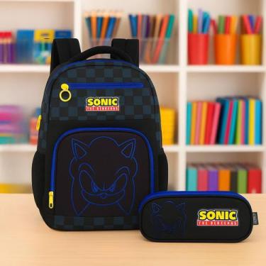 Imagem de Kit Mochila Infantil Costas Com Estojo Sonic Escolar Preta - luxcel