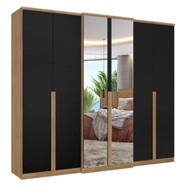 Imagem de Guarda Roupa Casal Valência 6 Portas Full Glass Capuccino Preto Acetinado - Thb