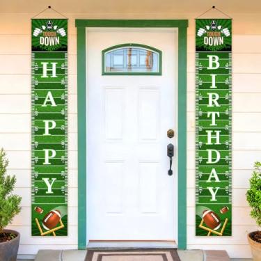 Imagem de Banner de letreiro de alpendre de feliz aniversário de futebol | Artigos temáticos para fãs de esportes para meninos lembrancinhas de festa de aniversário adereços de cabine de fotos para pendurar na