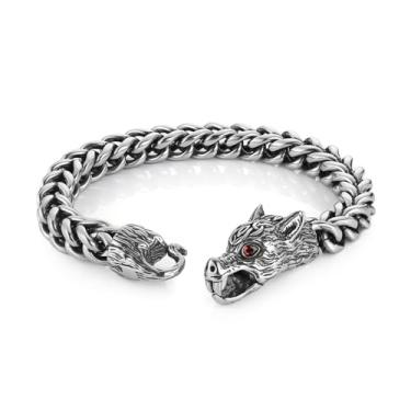 Imagem de HZMAN Pulseira masculina de aço inoxidável de 8,5 polegadas para dragão/cobra/lobo, corrente de elos cubanos, 8 mm de largura, pulseira punk de metal pesado, 8.5In, Zircônia cúbica