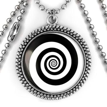 Imagem de Colar espiral crepúsculo - pingente de ficção científica, espiral hipnótica, moldura prata ou preta, corrente de 61 cm, Medium, Metal, Sem Pedra Preciosa