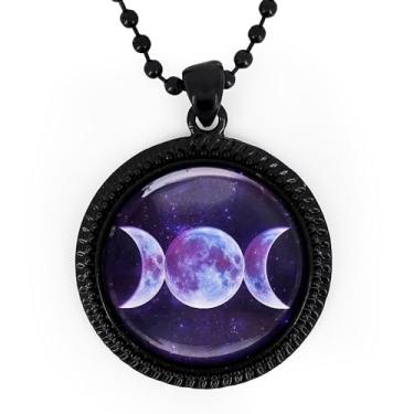 Imagem de Colar Deusa da Lua Tripla - Pingente de Fases da Lua, Joia Celestial Artesanal, Prata ou Preta - 102-RN, Large, Metal, Sem Pedra Preciosa