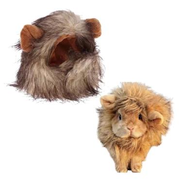Imagem de Peruca de juba de leão para coelhos, gatinhos, chapéus de encenação de filhotes de inverno, acessórios de pelúcia para passeios, acessórios de pelúcia para fantasias, adereços de sessão de fotos
