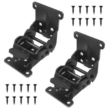 Imagem de FINBe Dobradiça de bloqueio preta para serviço pesado, dobradiça de perna de mesa dobrável de 0 a 180 graus com 20 peças de parafusos de montagem, suporte de extensão dobrável com travamento