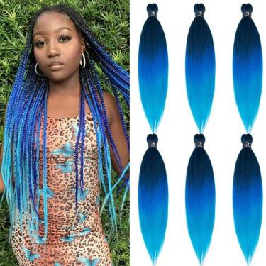 Imagem de Braiding Hair PuPruyo Ombre Blue, pré-esticado, 26", 6 pacotes
