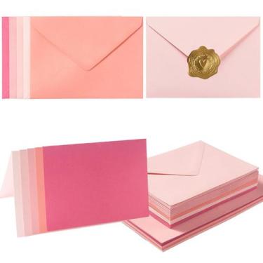 Imagem de Conjunto de 50 envelopes A7 rosa Toperd com cartões 5x7 e adesivos dou