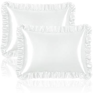 Imagem de Fronha de cetim Homiest Ruffle para pele de cabelo Queen White