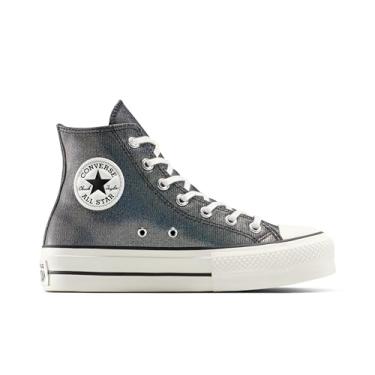 Imagem de Converse Tênis feminino Chuck Taylor All Star Lift Hi, Preto/Preto/Garça, 9.5 Women/7.5 Men