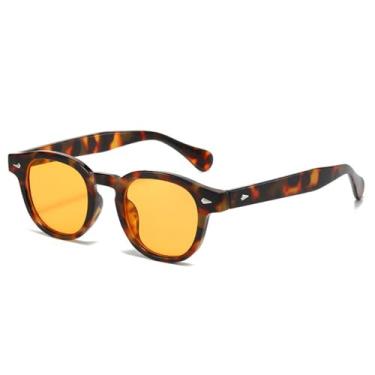 Imagem de Óculos de Sol Feminino Oval com Rebites e Proteção UV400 Estilo Punk para Esportes ao Ar Livre, Corrida e Ciclismo, Estampa de Leopardo Laranja