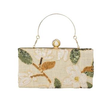 Imagem de QWINEE Bolsa clutch feminina floral de lantejoulas com contas para noite bordada, bolsa tiracolo para festa de casamento, Damasco, one_size