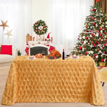 Imagem de B-COOL Toalha de mesa dourada roseta 227 x 332 cm 3D floral em tecido retangular de cetim rosa para decoração de aniversário, festa de casamento e férias