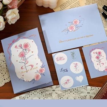 Imagem de Presentes de cartão de casamento de aniversário de dia dos namorados para namorada namorado ele ela romântico floral cartões de felicitações para mulheres homens esposa marido - azul