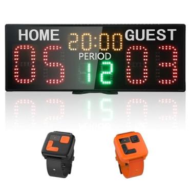 Imagem de YZ Placar portátil LED com controle de relógio, placar digital com controle remoto, placar eletrônico com controle remoto, marcador de pontuação de tênis para rede, placar para jogos ao ar livre vôlei