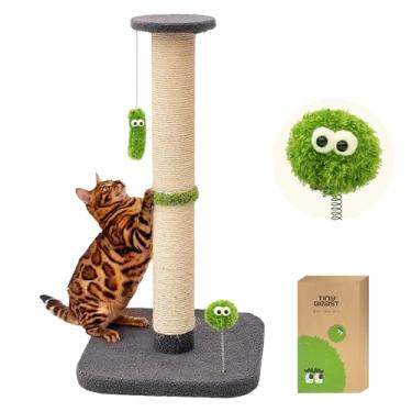 Imagem de TINYBEAST Poste arranhador para gatos de 88 cm de altura, brinquedo 3 em 1 com bola para pendurar, arranhador de sisal grande de 10 cm de diâmetro, para gatos adultos em ambientes internos (cinza)