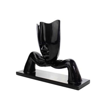 Imagem de Escultura Máscara Com Base Descanso Em Cerâmica Preto 30cm B02 - D'Ros