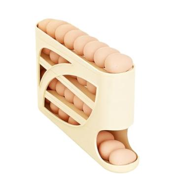 Imagem de Suporte de ovos para geladeira, rolo de ovos com rolagem automática, distribuidor/organizador/recipiente de armazenamento, bandeja de ovo de 4 camadas para economia de espaço para 30 ovos, geladeira