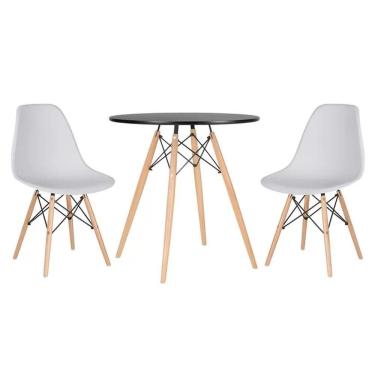 Imagem de Conjunto Mesa Jantar Eiffel 70cm Preta + 2 Cadeiras Charles Eames - Branca