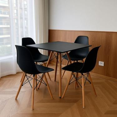 Imagem de Conjunto Mesa De Jantar Eiffel Quadrado Eiffel 90cm Preta Com 4 Cadeiras Charles Eames Preta.