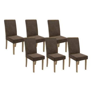Imagem de Cadeira Sala De Jantar 2cad142ng Kit 6 Un Nogueira/veludo Marrom A033 - Kappesberg