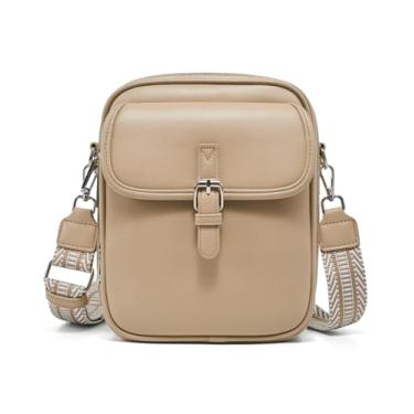 Imagem de Unilily Bolsa tiracolo feminina estilo carteiro vintage, bolsa de ombro de couro vegano, carteira de viagem com compartimentos para cartões, Bege-médio, Large, Bolsa tiracolo