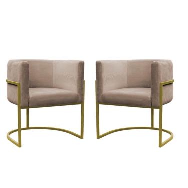 Imagem de Kit 2 Poltronas Reforçadas Decorativa Sala Carla Base Ferro Dourada Suede