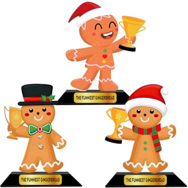 Imagem de LOTADILO 3 peças Troféu de Natal Natal Gingerbread Man Contest Troféu Decoração de Madeira Gingerbread Man Troféu Medalhas Kit de Decoração Xmas House Awards Prêmios Divertidos Festa (Gingerbread Man)