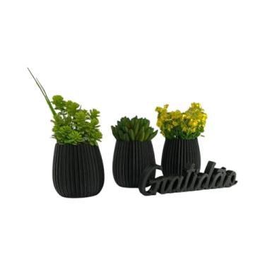 Imagem de Kit 3 Vasos Decorativos Linhas Verticais Com Palavra Gratidão Item Decorativo Para Casa
