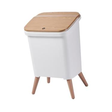 Imagem de MotiveTech Lixeira com pés, recipiente para lixo com tampa de pressão, ideal para armários de cozinha, sala de estar, quarto infantil e escritório, Branco 29x24x46cm
