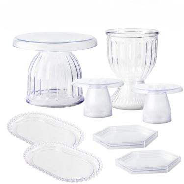 Imagem de Kit Boleira Festa E Bandeja, Kit Moderno Boleira Romana 17cm, 1 Vaso Romano, 2 Mini Slim, 2 Bandeja Perola Oval, 2 Mini Sextavadas(Cristal)