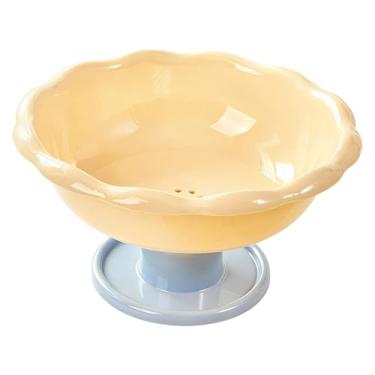 Imagem de Ｂｅｓｇａ Fruteira em formato de flor com furos de drenagem, 26 x 14 cm, acessório leve para sala de estar, base removível, ideal para petiscos, Amarelo