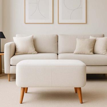 Imagem de Puff Debrum Orgânico Curvo Design Sofisticado Para Sala Quarto Ou Closet Bege Claro