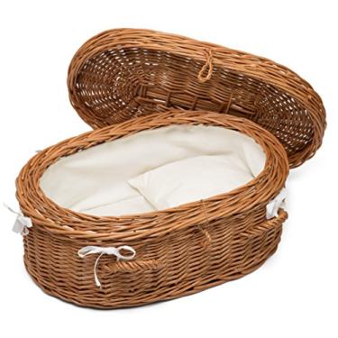 Imagem de Prestige Wicker Caixão de luxo para animais de estimação, tamanho pequeno, travesseiro incluído e forrado com tecido branco