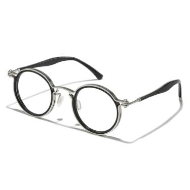Imagem de JOLLYNOVA Tel Óculos retrô oval pequeno armação masculina, acetato de metal 47-26-150 mm, Prata, 51mm
