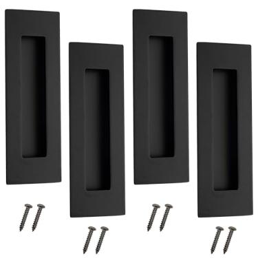 Imagem de Vancoho Puxador de porta de bolso embutido de 15 cm, puxador retangular de aço inoxidável para porta de armário deslizante, ferragens retangulares (preto fosco, pacote com 4)