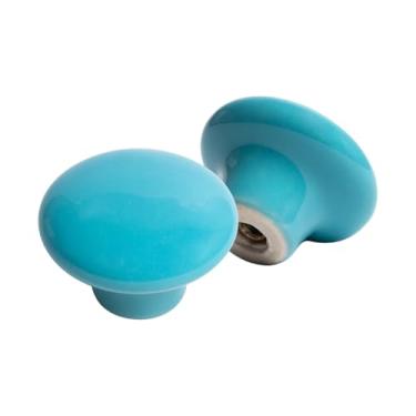 Imagem de Kit 10 Puxador Gaveta Porcelana Cerâmica Armário Móvel 38mm (Azul Turquesa - MPPON107)