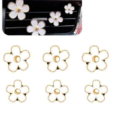 Imagem de CyperFair 6 peças de ornamento de ventilação de ar condicionado de margarida pequena, aromaterapia criativa de flores de estilo fresco pequeno, instalação rápida, clipe de ventilação de ar, peças