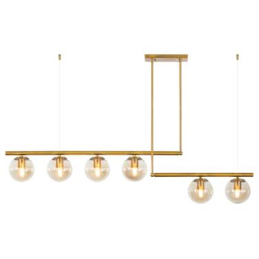 Imagem de Luminária Pendente Lustre Jabuticaba Moon Dourado Com Bolas Globos Esferas Âmbar Moderno Luxo INL108