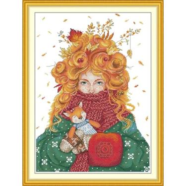 Imagem de Threadhaven Kit de ponto cruz Conjunto completo de bordado Aida 14CT com tecido, linhas, agulhas e gráfico - design premium para meninas bonitas para adultos e iniciantes - ruiva. 33 cm × 43 cm