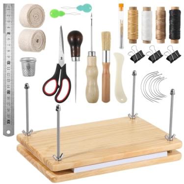 Imagem de Kit de encadernação DIY com prensa de madeira, furador, pasta de osso, agulhas, fios e materiais de encadernação para reparos e projetos personalizados
