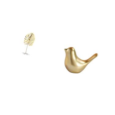 Imagem de Fenteer Escultura Abstrata de Pássaro de Folha Dourada, Estatueta Animal Moderna, Decoração de Casa, Ornamento para Estante, Escritório, Sala de Estar, Inaugu