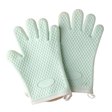 Imagem de Luvas antiqueimaduras e isolamento térmico de cozinha, design de silicone resistente ao calor de camada dupla, adequado para forno, assar, cozinhar, efeito anti-escaldante de churrasco (verde menta)